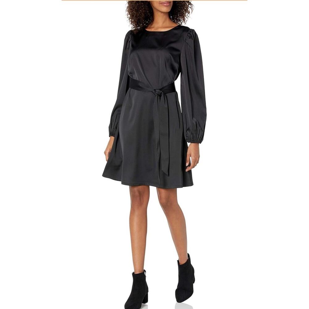 The Drop Little Black Dress Women’s XS Silky Belted Sexy Mini Minimalist Stretch